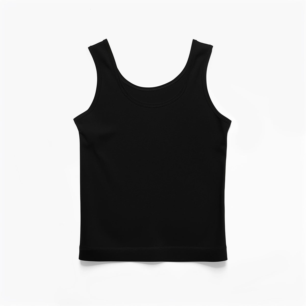 Black sleeveless tank top with scoop neckline